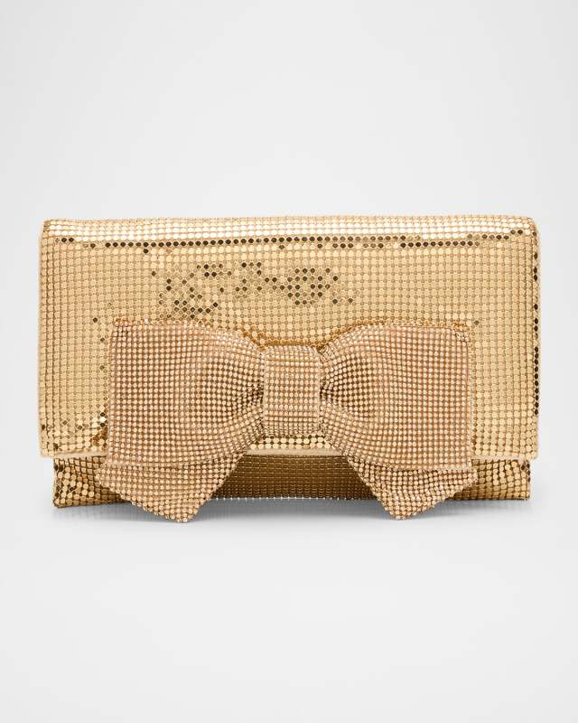 Gemma Bow Mesh Brass Clutch Bag
